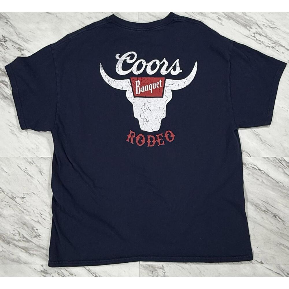 Coors Banquet Rodeo Bull Skull Graphic Tee Navy XL #9
